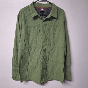 The North‎ Face Button Down Shirt Green Stripes Long Sleeve Mens XL Breathable
